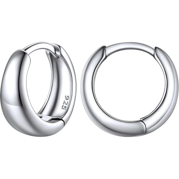 Sterling Silver 8mm Huggie Hoop Earrings for Women in Classic Smooth Style with